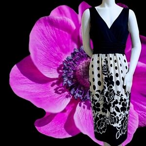 Jessica Howard Black and White Polka Dot Floral Midi Dress Size 12